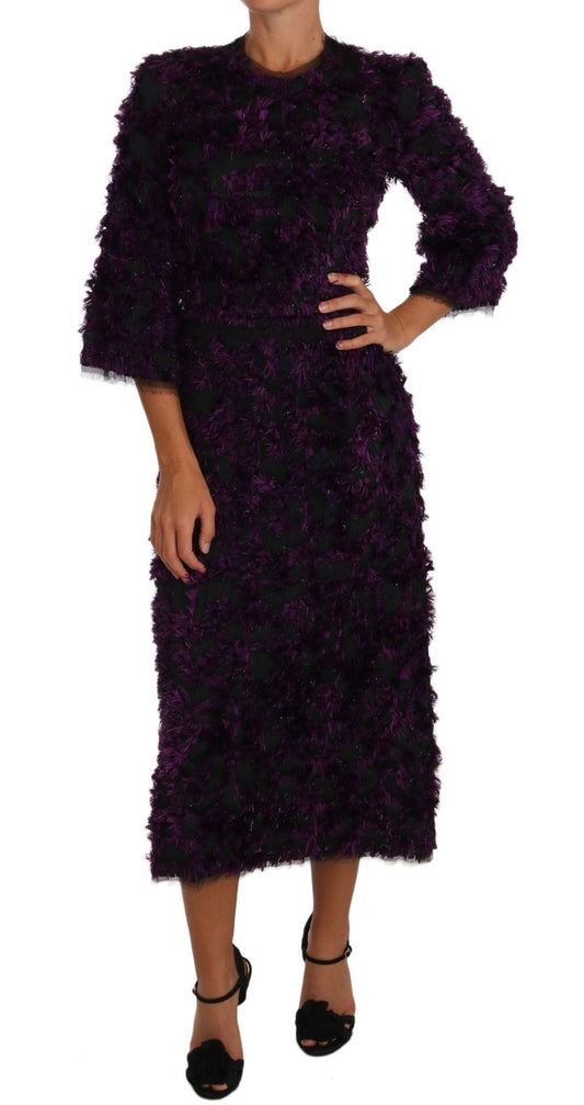 Dolce & Gabbana Elegant Fringe Sheath Dress in Purple & Black - Sandy Store ByNet