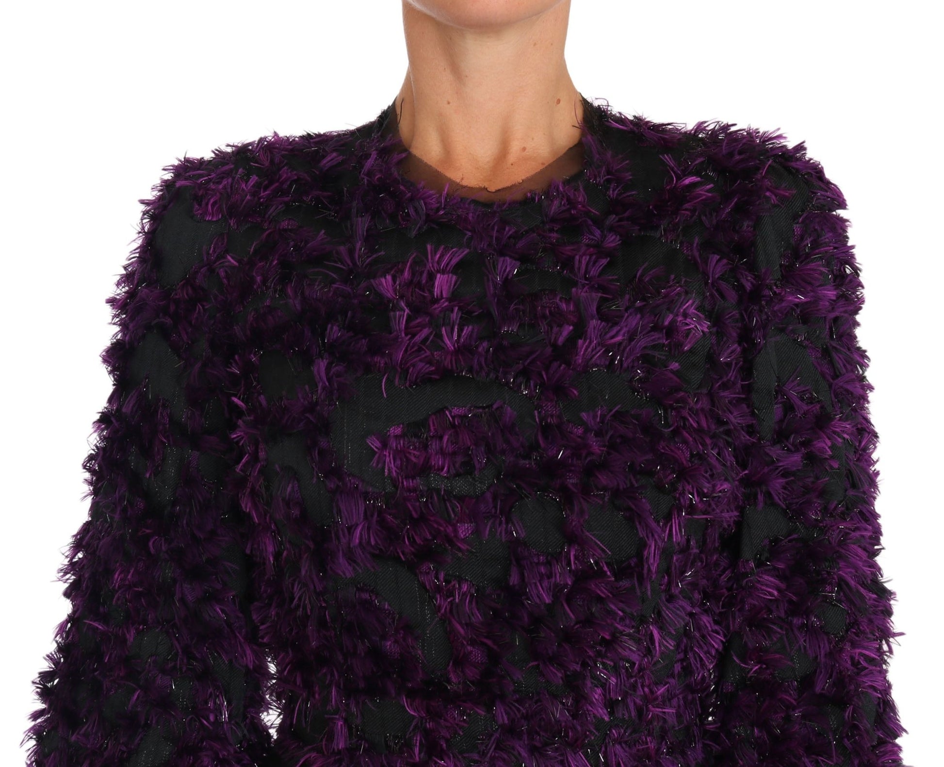 Dolce & Gabbana Elegant Fringe Sheath Dress in Purple & Black - Sandy Store ByNet