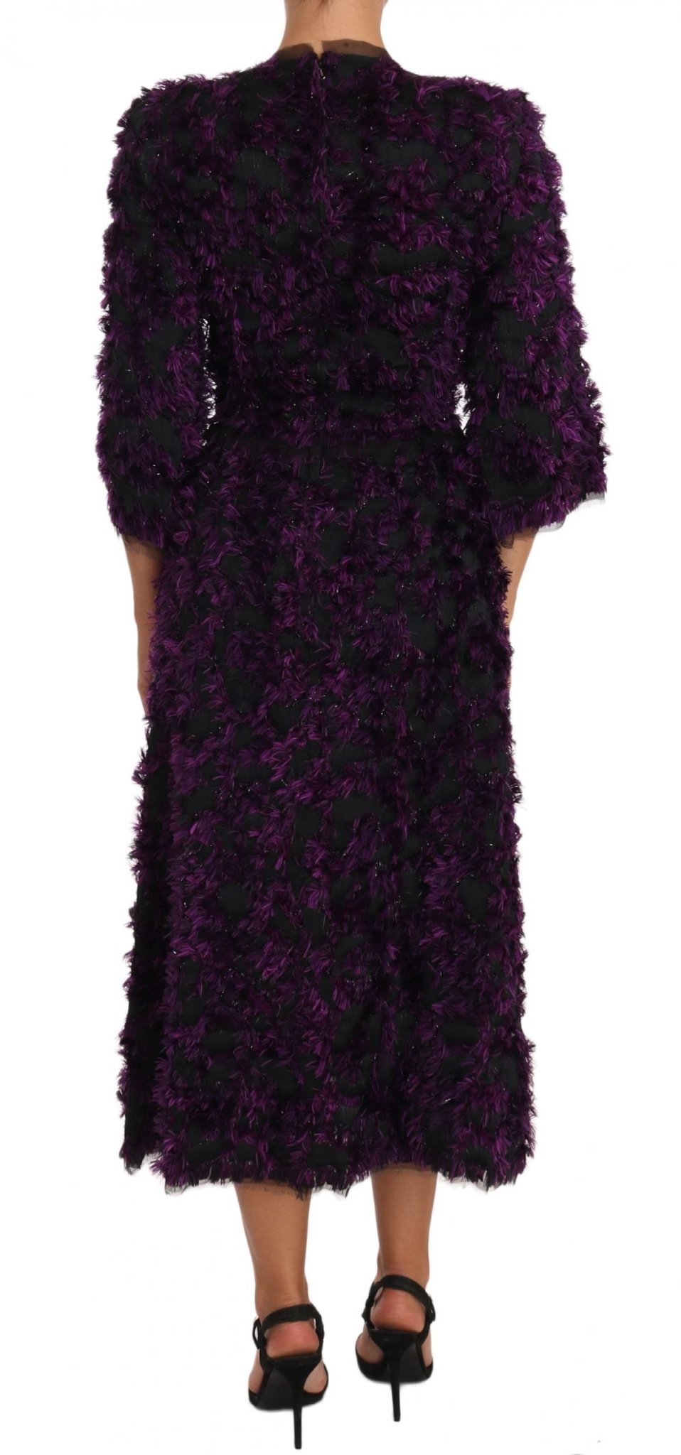 Dolce & Gabbana Elegant Fringe Sheath Dress in Purple & Black - Sandy Store ByNet