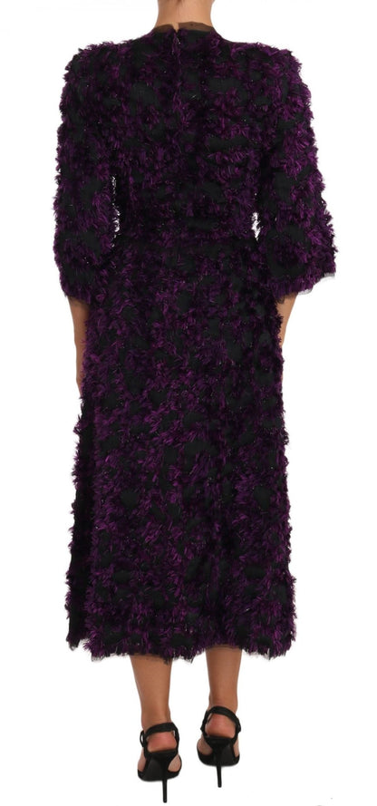 Dolce & Gabbana Elegant Fringe Sheath Dress in Purple & Black - Sandy Store ByNet