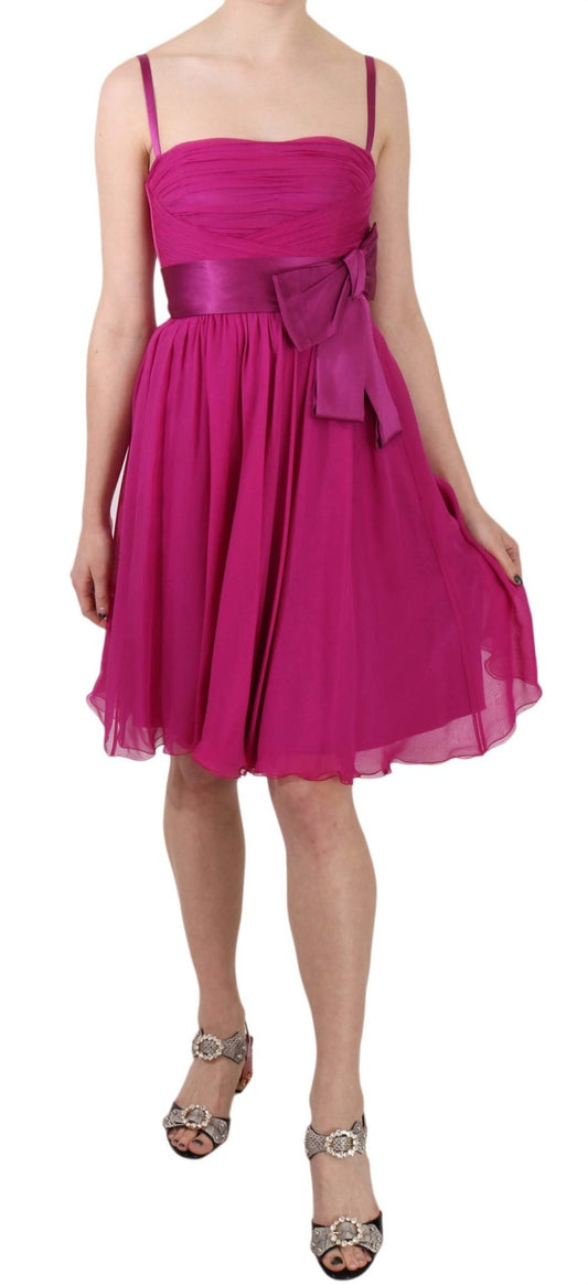 Dolce & Gabbana Elegant Fuchsia Pink Silk Bow Front Dress - Sandy Store ByNet