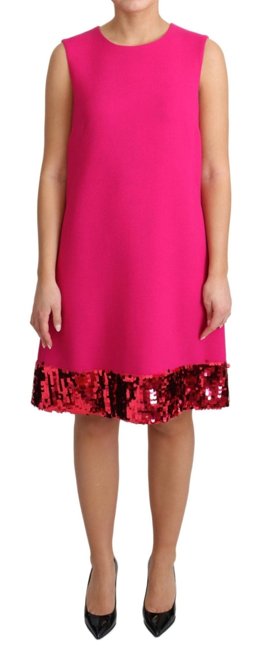 Dolce & Gabbana Elegant Fuchsia Sequined Wool Blend Shift Dress - Sandy Store ByNet