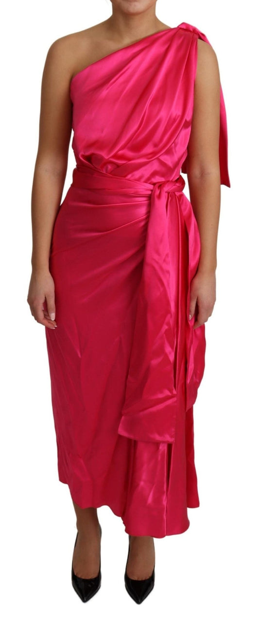 Dolce & Gabbana Elegant Fuchsia Silk One - Shoulder Wrap Dress - Sandy Store ByNet