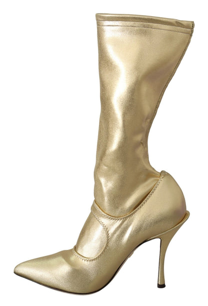 Dolce & Gabbana Elegant Gold Ankle Boots Socks with Rhinestones - Sandy Store ByNet