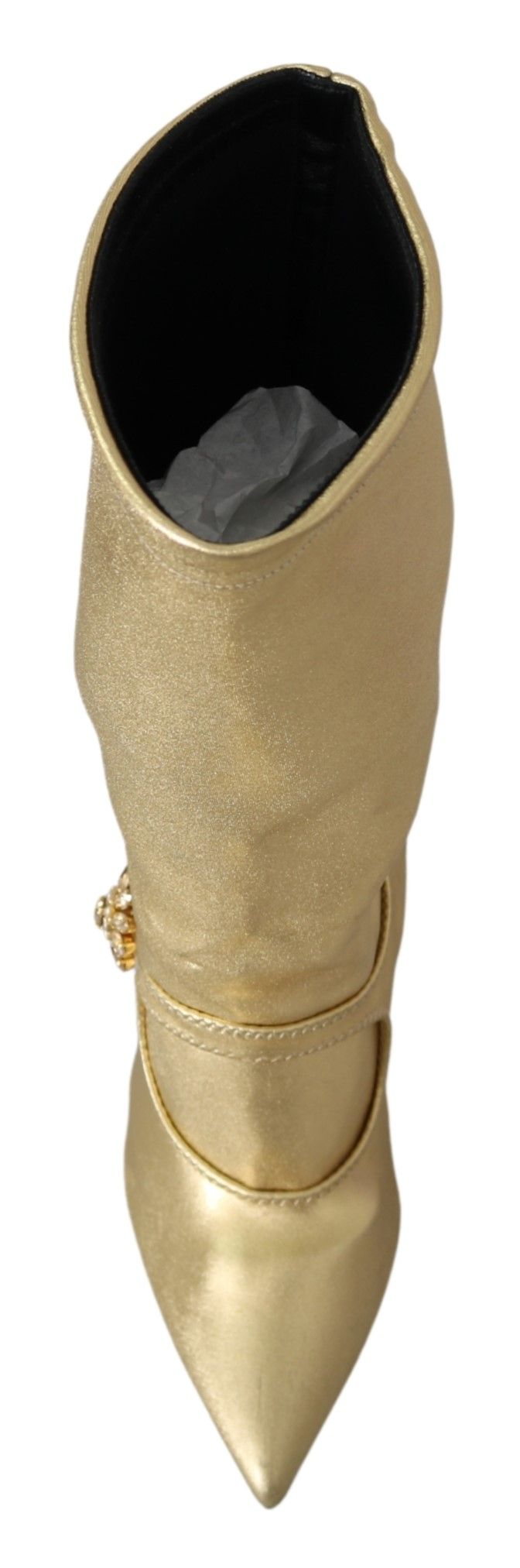 Dolce & Gabbana Elegant Gold Ankle Boots Socks with Rhinestones - Sandy Store ByNet