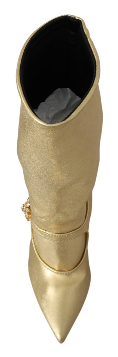 Dolce & Gabbana Elegant Gold Ankle Boots Socks with Rhinestones - Sandy Store ByNet