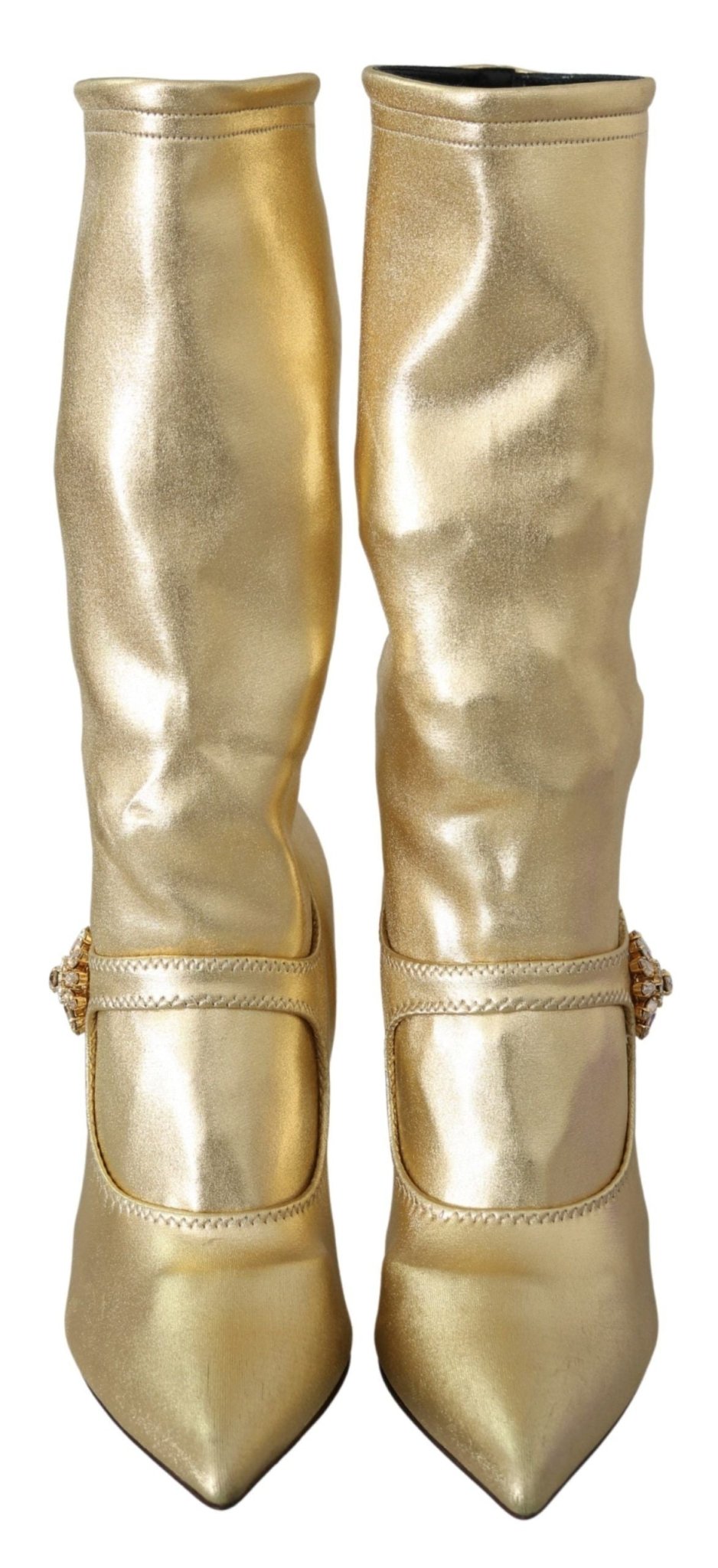 Dolce & Gabbana Elegant Gold Ankle Boots Socks with Rhinestones - Sandy Store ByNet