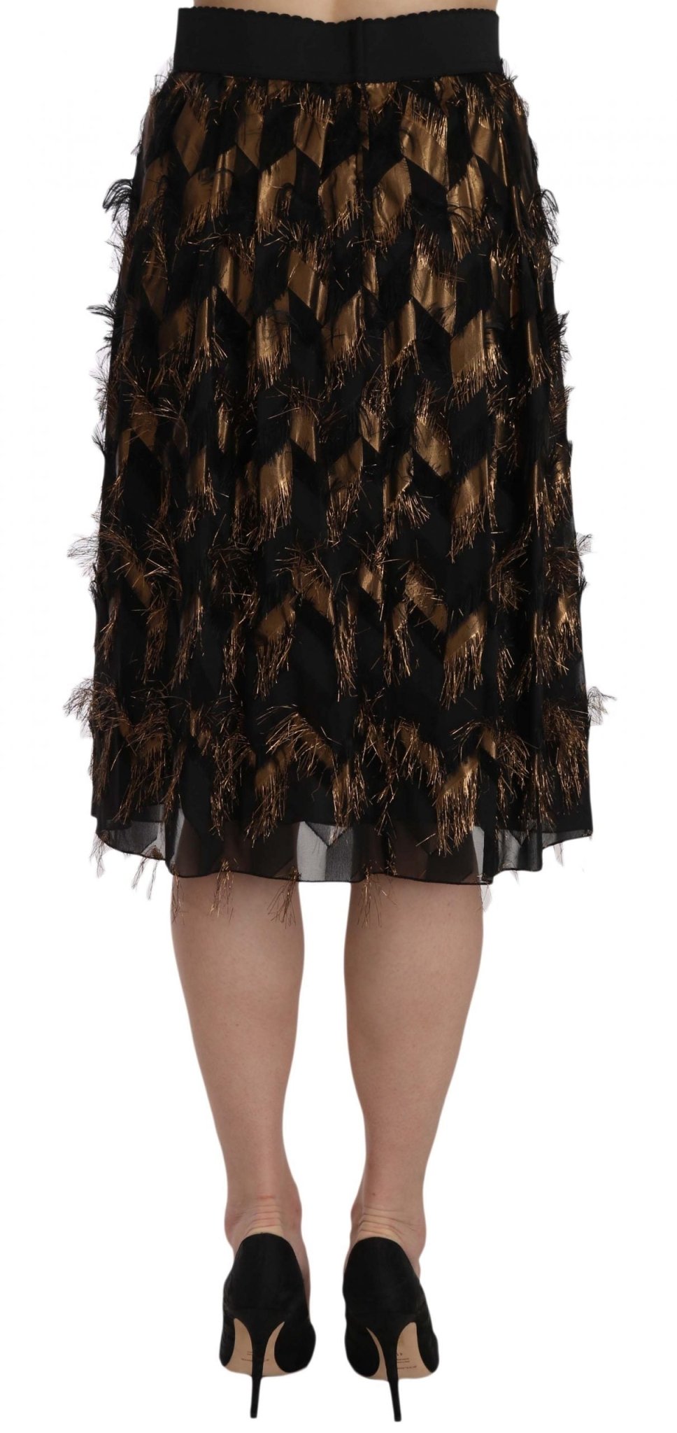 Dolce & Gabbana Elegant Gold Black Silk Blend High Waist Skirt - Sandy Store ByNet