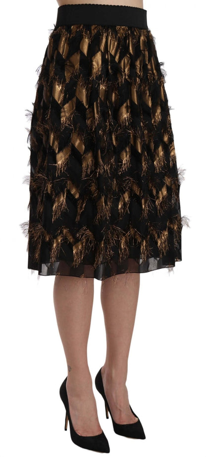 Dolce & Gabbana Elegant Gold Black Silk Blend High Waist Skirt - Sandy Store ByNet
