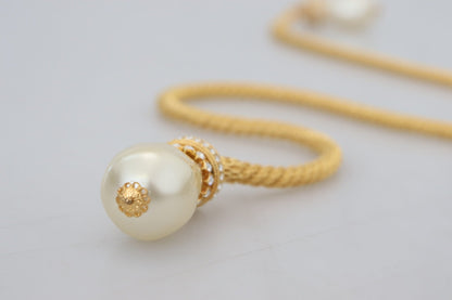 Dolce & Gabbana Elegant Gold Brass Pearl Statement Necklace - Sandy Store ByNet