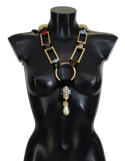 Dolce & Gabbana Elegant Gold Brass Pearl Statement Necklace - Sandy Store ByNet