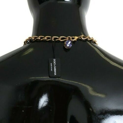 Dolce & Gabbana Elegant Gold Crystal Floral Charm Necklace - Sandy Store ByNet