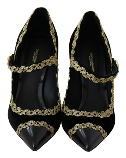 Dolce & Gabbana Elegant Gold - Embroidered Black Velvet Pumps - Sandy Store ByNet