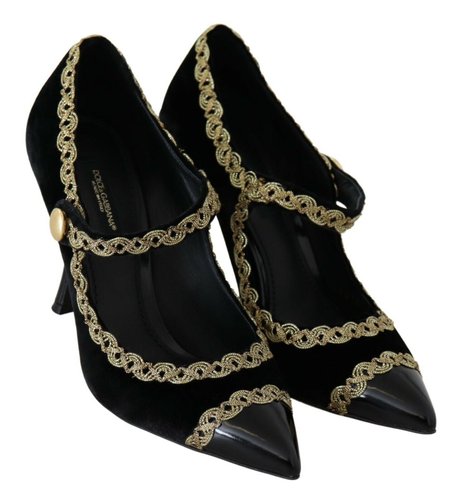 Dolce & Gabbana Elegant Gold - Embroidered Black Velvet Pumps - Sandy Store ByNet
