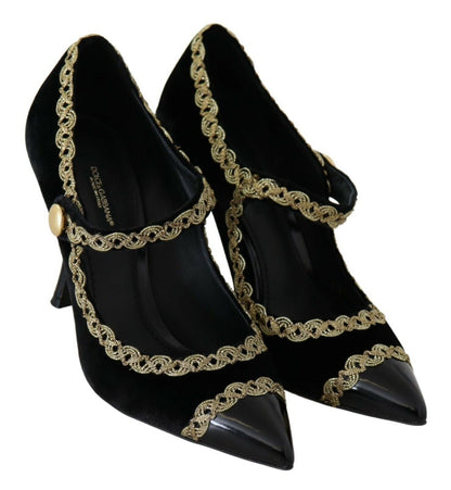 Dolce & Gabbana Elegant Gold - Embroidered Black Velvet Pumps - Sandy Store ByNet