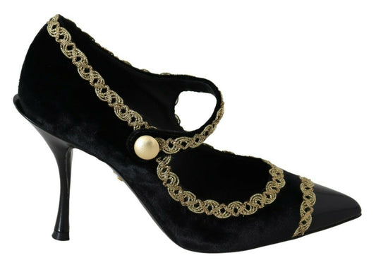 Dolce & Gabbana Elegant Gold - Embroidered Black Velvet Pumps - Sandy Store ByNet