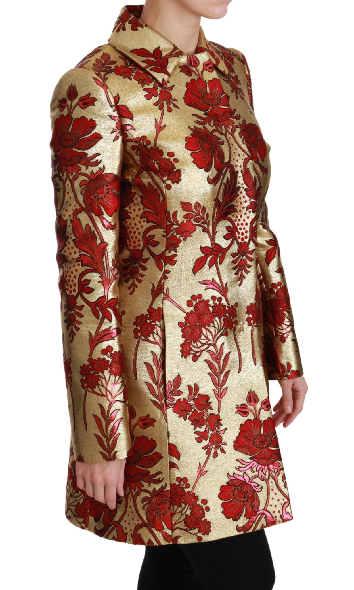 Dolce & Gabbana Elegant Gold Floral Brocade Trench Coat - Sandy Store ByNet