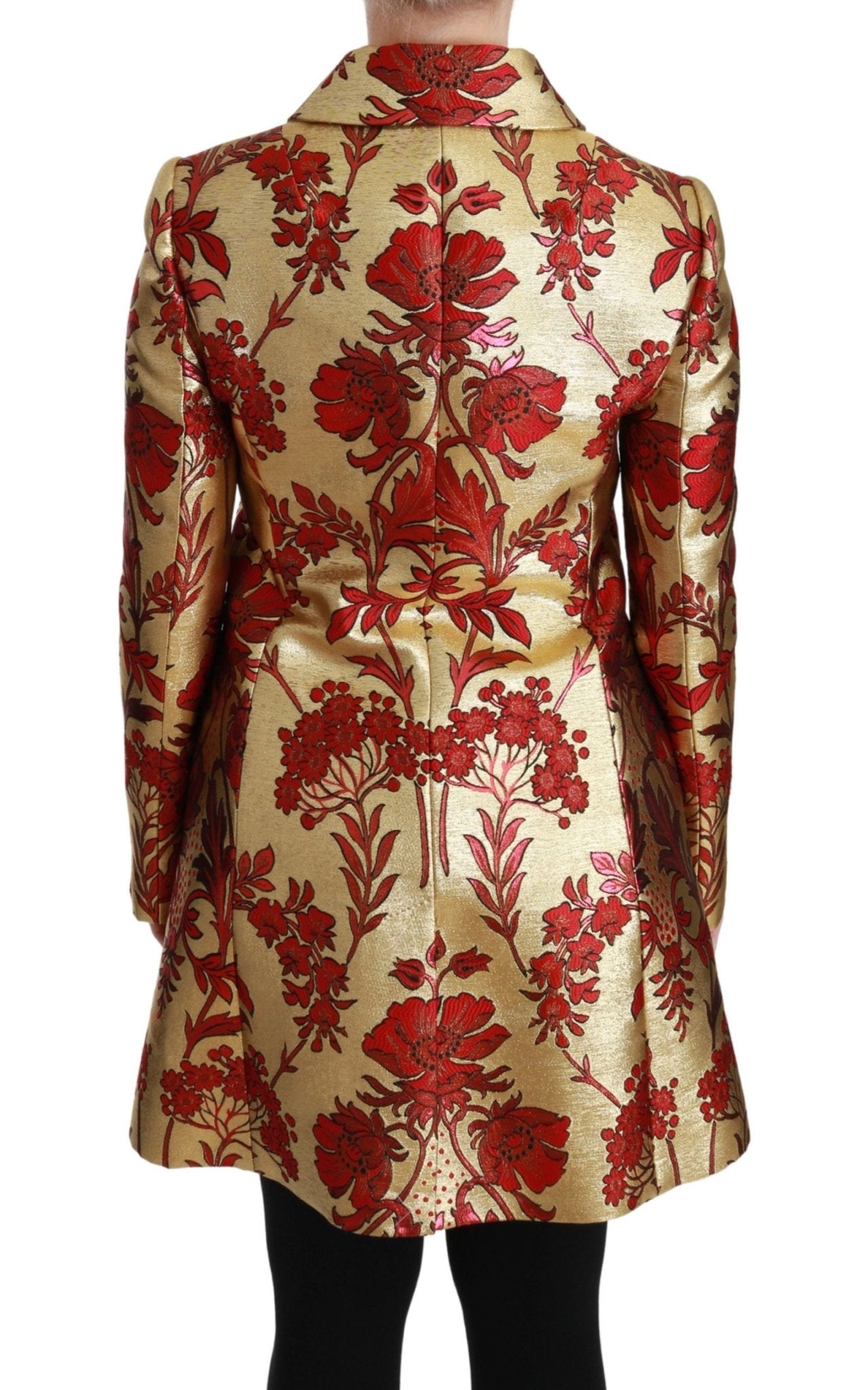 Dolce & Gabbana Elegant Gold Floral Brocade Trench Coat - Sandy Store ByNet