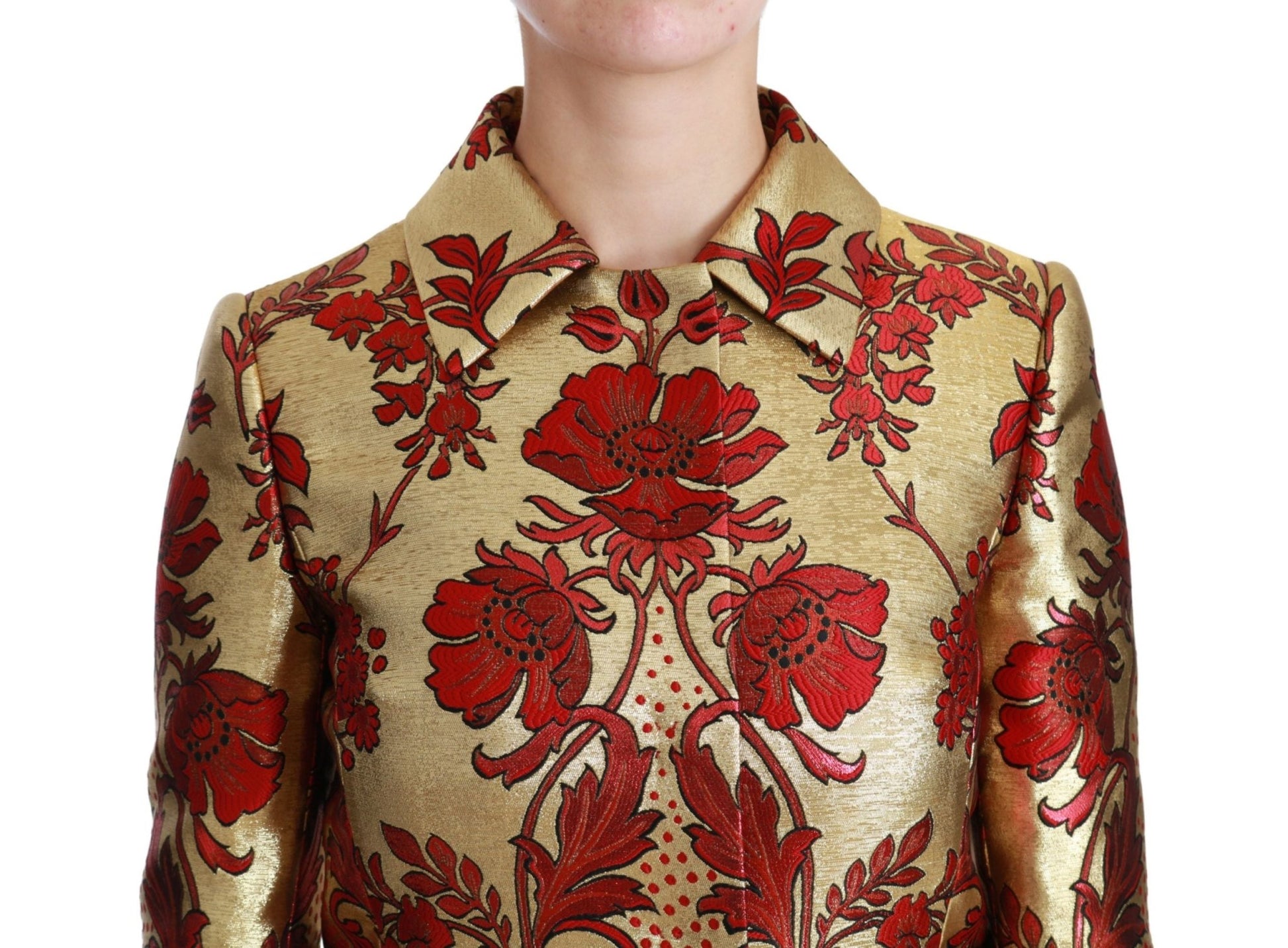 Dolce & Gabbana Elegant Gold Floral Brocade Trench Coat - Sandy Store ByNet