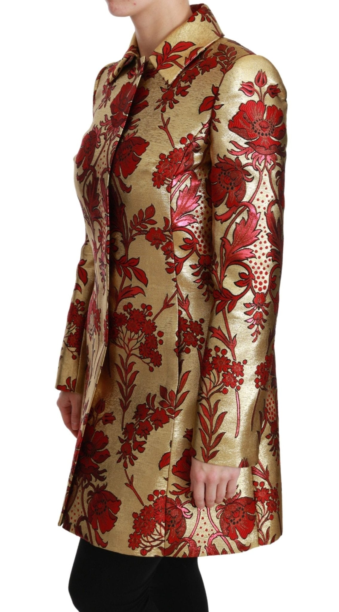 Dolce & Gabbana Elegant Gold Floral Brocade Trench Coat - Sandy Store ByNet