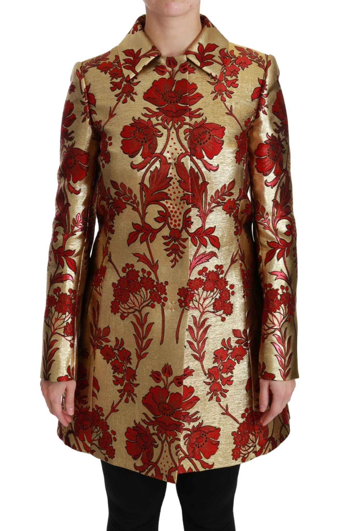 Dolce & Gabbana Elegant Gold Floral Brocade Trench Coat - Sandy Store ByNet