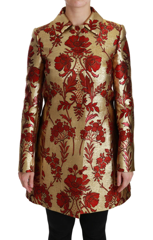 Dolce & Gabbana Elegant Gold Floral Brocade Trench Coat - Sandy Store ByNet