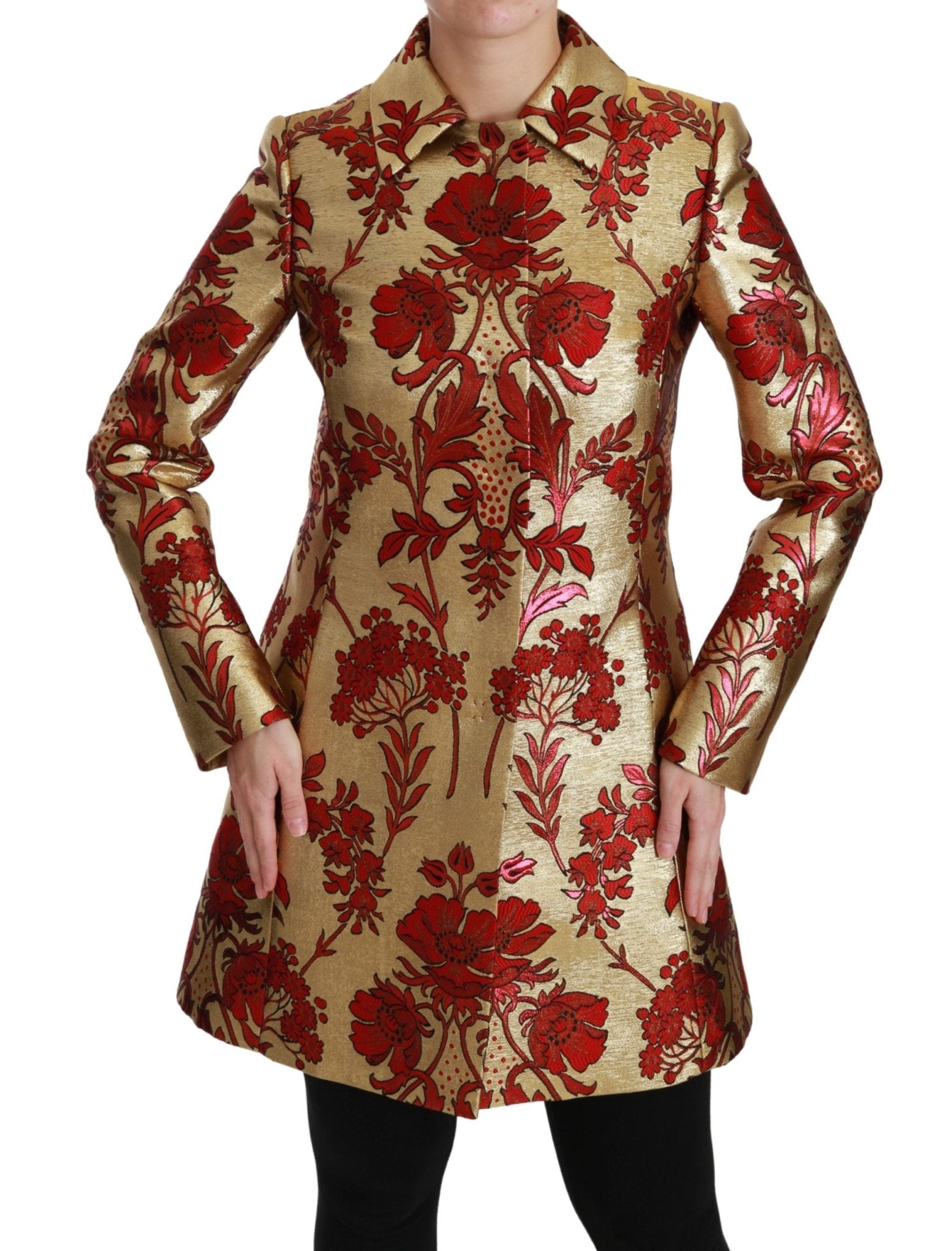 Dolce & Gabbana Elegant Gold Floral Brocade Trench Coat - Sandy Store ByNet