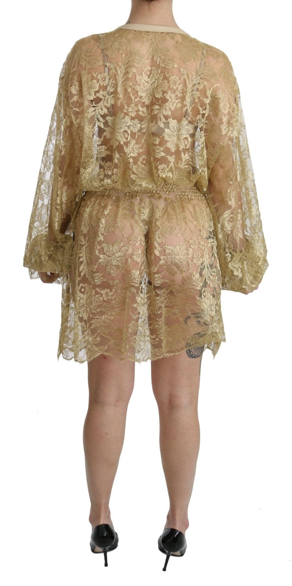 Dolce & Gabbana Elegant Gold Lace A - Line Knee Length Dress - Sandy Store ByNet