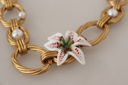 Dolce & Gabbana Elegant Gold Lilly Flower Pendant Necklace - Sandy Store ByNet