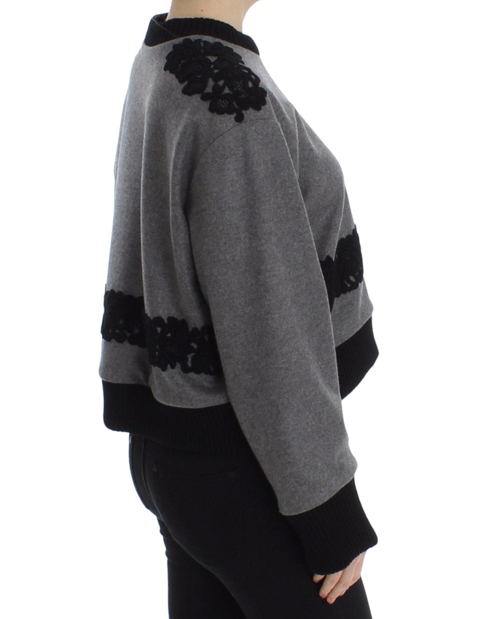 Dolce & Gabbana Elegant Gray Cashmere Blend Lace Sweater - Sandy Store ByNet