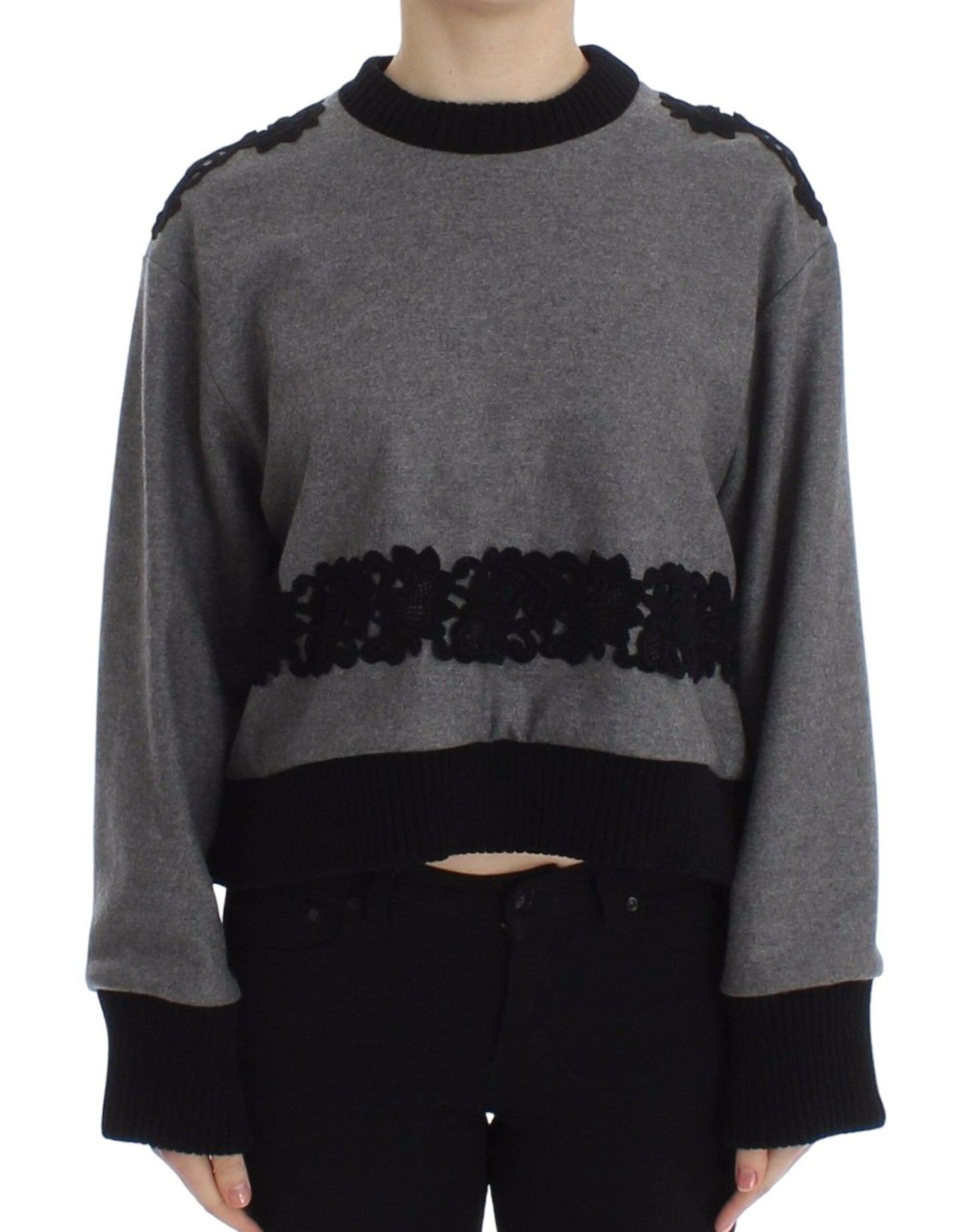 Dolce & Gabbana Elegant Gray Cashmere Blend Lace Sweater - Sandy Store ByNet