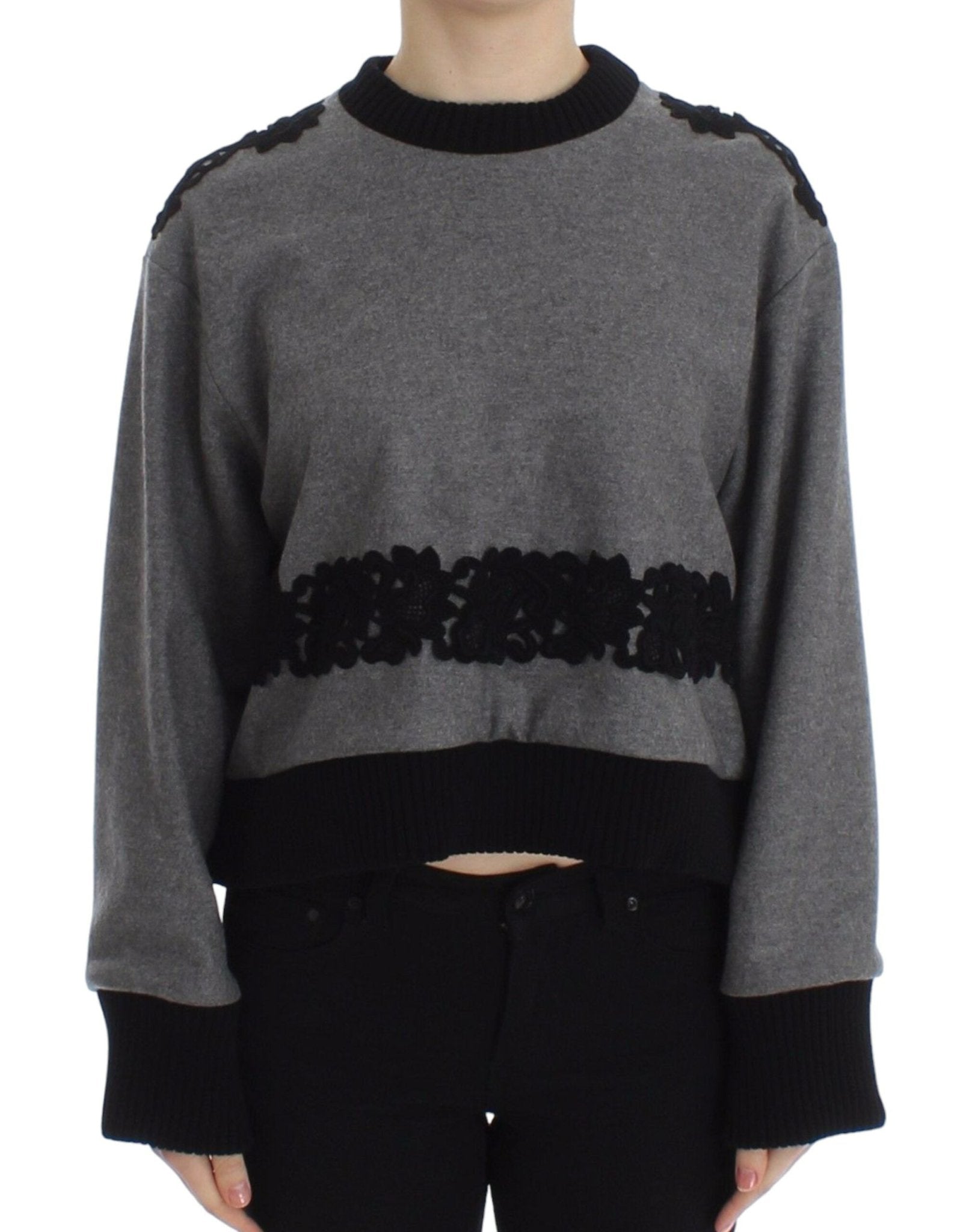 Dolce & Gabbana Elegant Gray Cashmere Blend Lace Sweater - Sandy Store ByNet