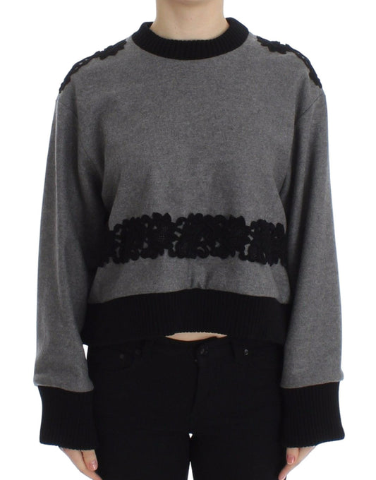 Dolce & Gabbana Elegant Gray Cashmere Blend Lace Sweater - Sandy Store ByNet
