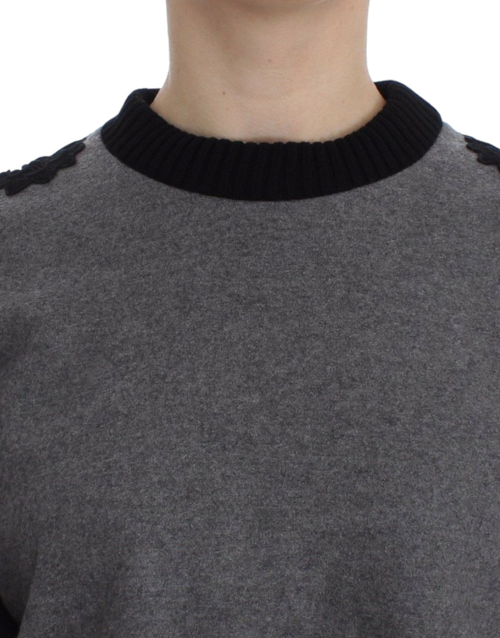 Dolce & Gabbana Elegant Gray Cashmere Blend Lace Sweater - Sandy Store ByNet