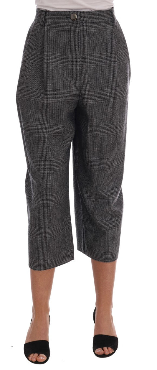 Dolce & Gabbana Elegant Gray Check Capri Wool Pants - Sandy Store ByNet