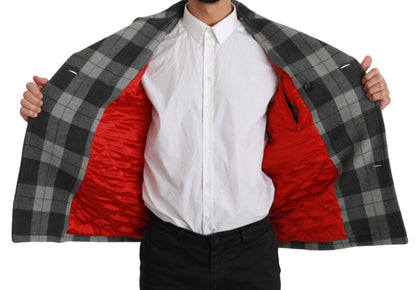 Dolce & Gabbana Elegant Gray Check Double Breasted Coat - Sandy Store ByNet