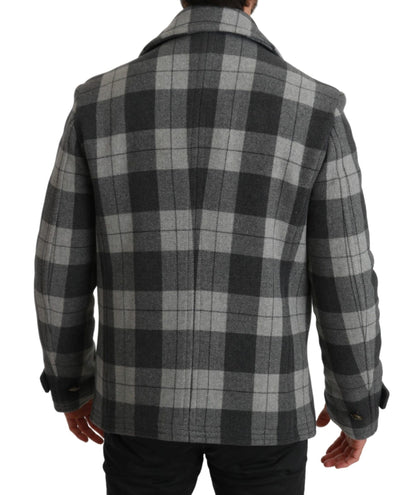 Dolce & Gabbana Elegant Gray Check Double Breasted Coat - Sandy Store ByNet