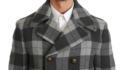 Dolce & Gabbana Elegant Gray Check Double Breasted Coat - Sandy Store ByNet