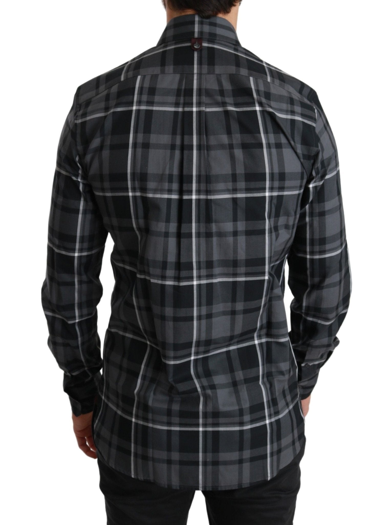 Dolce & Gabbana Elegant Gray Checkered Martini Dress Shirt - Sandy Store ByNet