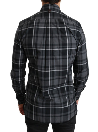 Dolce & Gabbana Elegant Gray Checkered Martini Dress Shirt - Sandy Store ByNet
