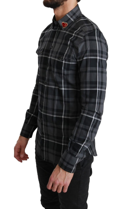 Dolce & Gabbana Elegant Gray Checkered Martini Dress Shirt - Sandy Store ByNet