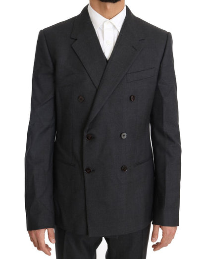 Dolce & Gabbana Elegant Gray Double Breasted Wool Silk Suit - Sandy Store ByNet