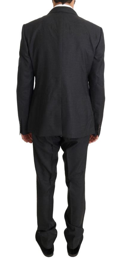 Dolce & Gabbana Elegant Gray Double Breasted Wool Silk Suit - Sandy Store ByNet