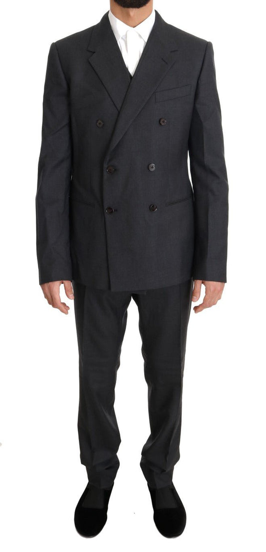 Dolce & Gabbana Elegant Gray Double Breasted Wool Silk Suit - Sandy Store ByNet