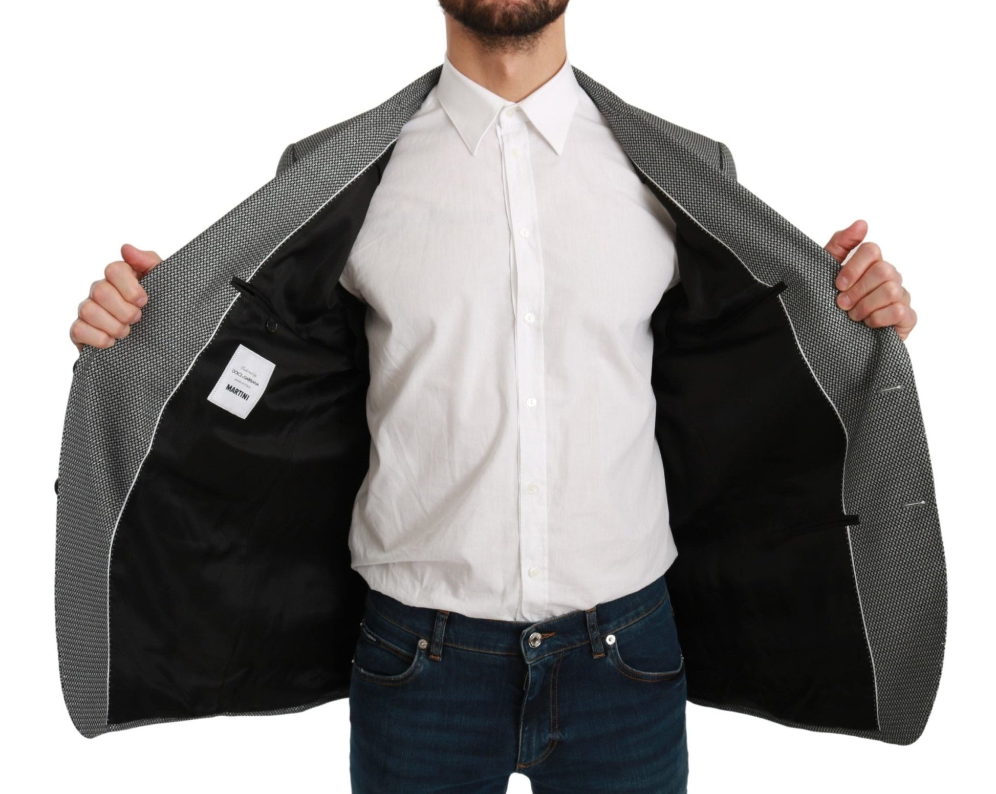 Dolce & Gabbana Elegant Gray Fantasy Pattern Slim Fit Blazer - Sandy Store ByNet