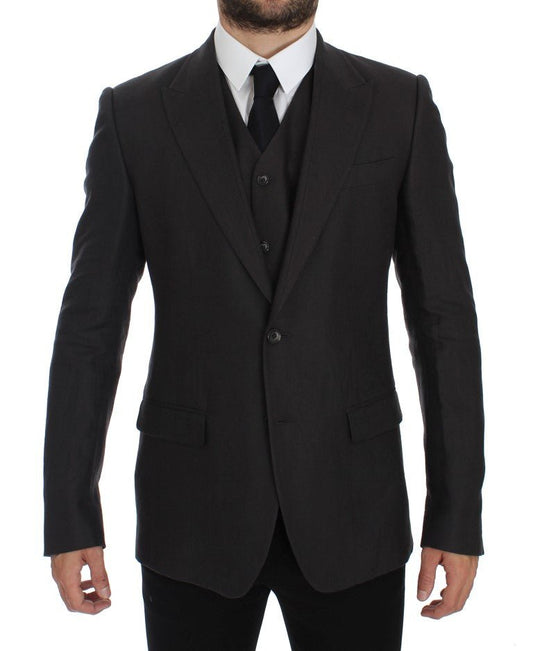 Dolce & Gabbana Elegant Gray Linen Slim Fit Blazer and Vest - Sandy Store ByNet