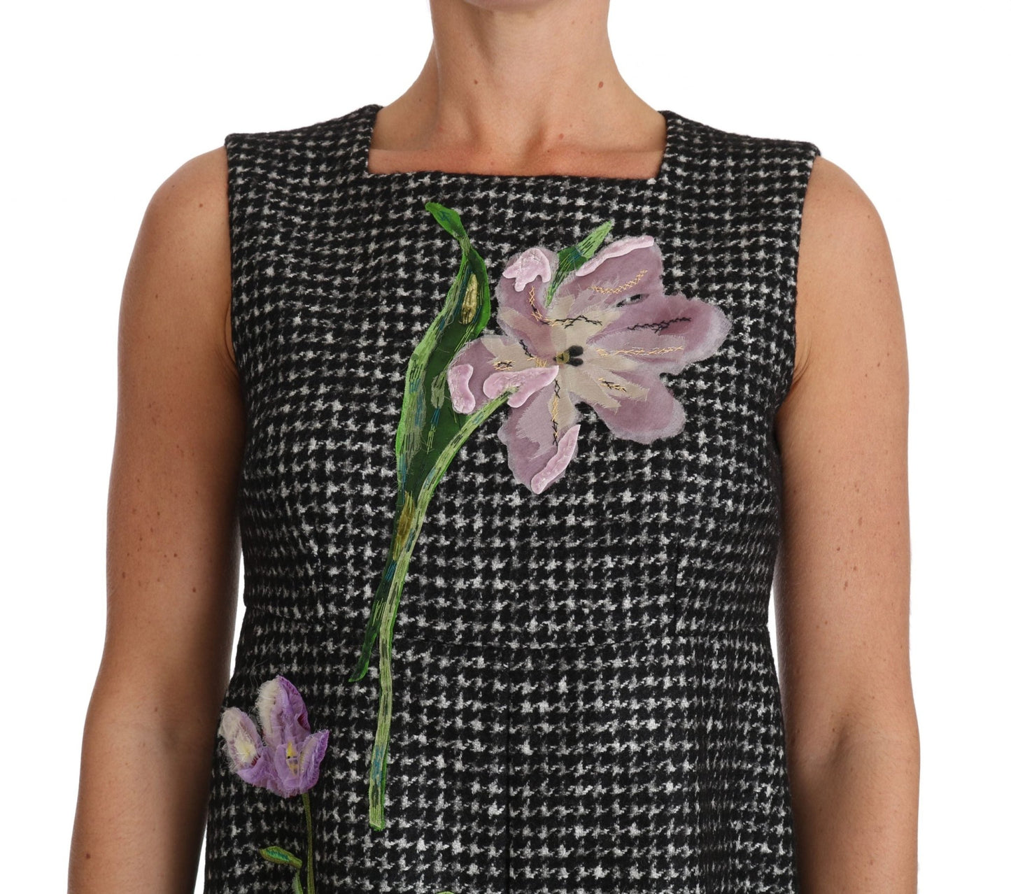 Dolce & Gabbana Elegant Gray Mini A - Line Dress with Purple Tulip - Sandy Store ByNet