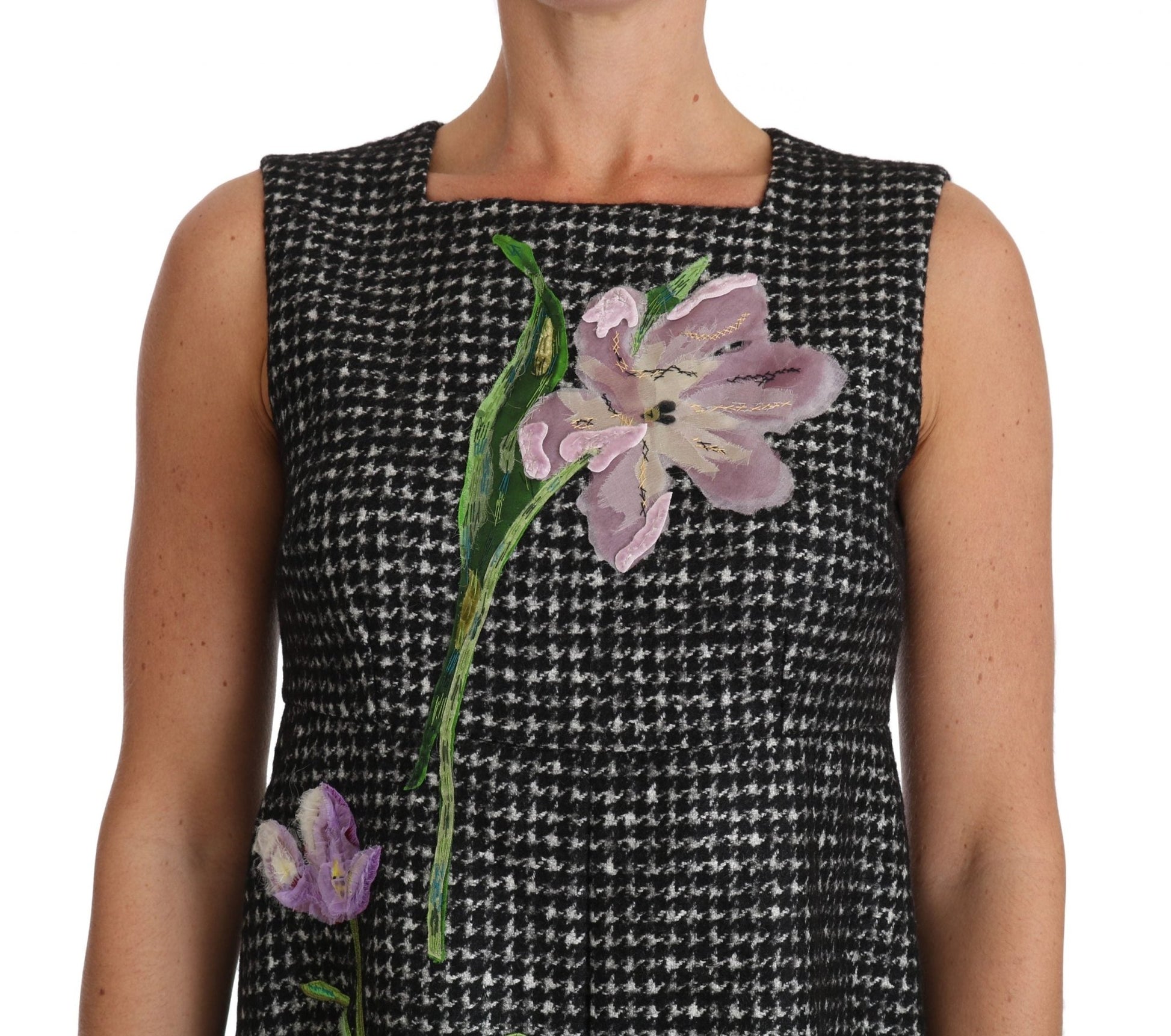 Dolce & Gabbana Elegant Gray Mini A - Line Dress with Purple Tulip - Sandy Store ByNet