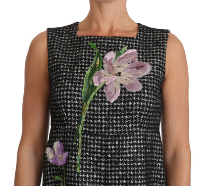 Dolce & Gabbana Elegant Gray Mini A - Line Dress with Purple Tulip - Sandy Store ByNet