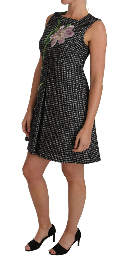 Dolce & Gabbana Elegant Gray Mini A - Line Dress with Purple Tulip - Sandy Store ByNet